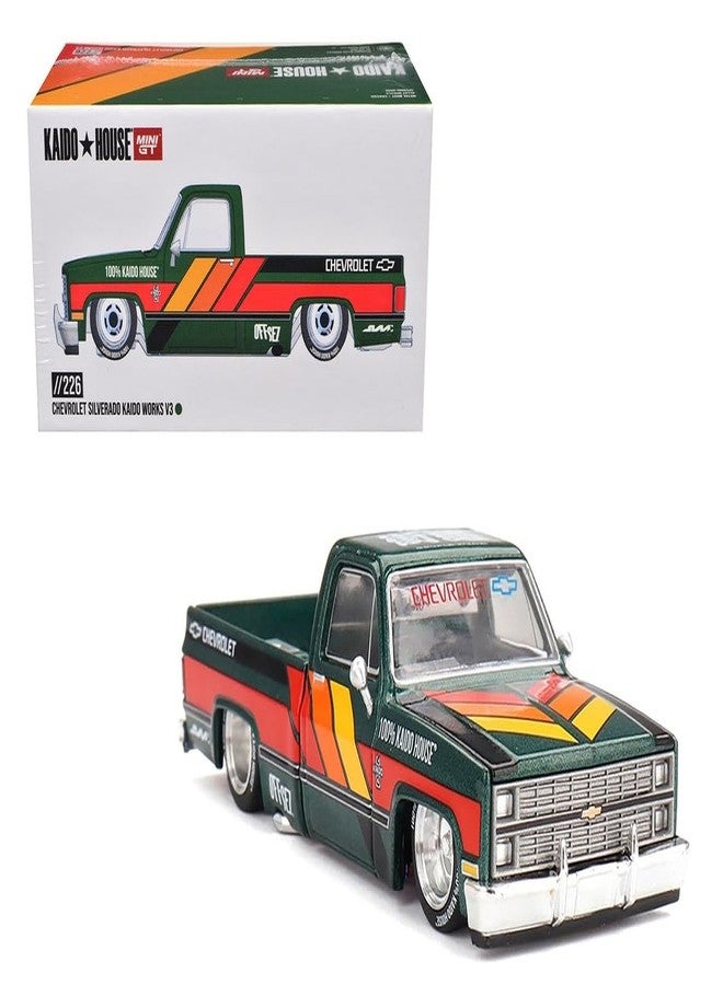 MINI GT Pickup Truck Kaido Works V3 Dark Green Metallic with Graphics (Designed by Jun Imai) Kaido House Special 1/64 Diecast Model Car KHMG226 - Image 1